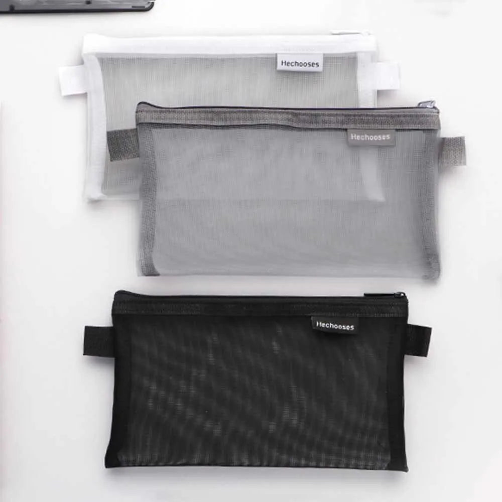 1 Piece Lytwtw's Creative Mesh Transparent Cute Square/Oval Portable Pen Pencil Pouch Bag School Office Supplies Stationery Case
