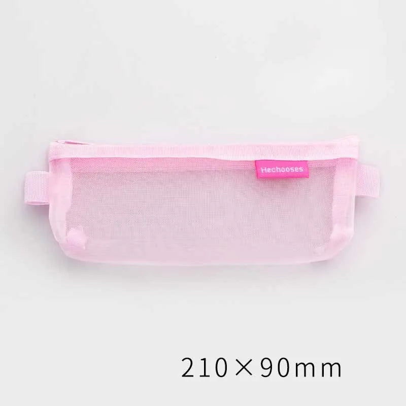 1 Piece Lytwtw's Creative Mesh Transparent Cute Square/Oval Portable Pen Pencil Pouch Bag School Office Supplies Stationery Case