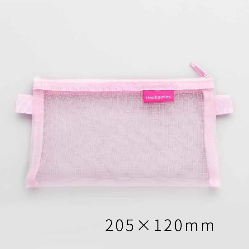 1 Piece Lytwtw's Creative Mesh Transparent Cute Square/Oval Portable Pen Pencil Pouch Bag School Office Supplies Stationery Case
