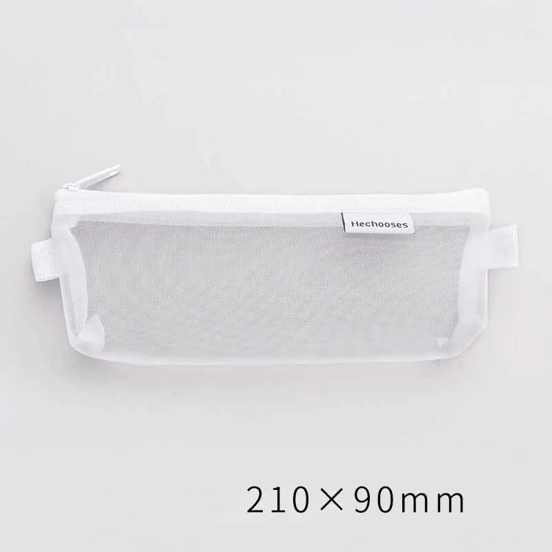 1 Piece Lytwtw's Creative Mesh Transparent Cute Square/Oval Portable Pen Pencil Pouch Bag School Office Supplies Stationery Case