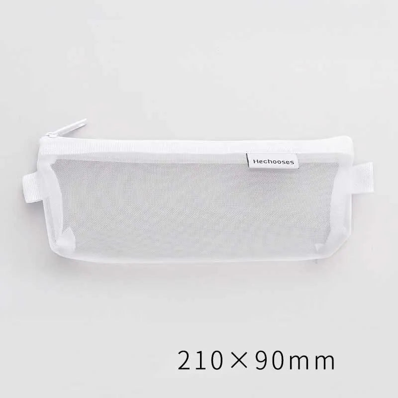 1 Piece Lytwtw's Creative Mesh Transparent Cute Square/Oval Portable Pen Pencil Pouch Bag School Office Supplies Stationery Case