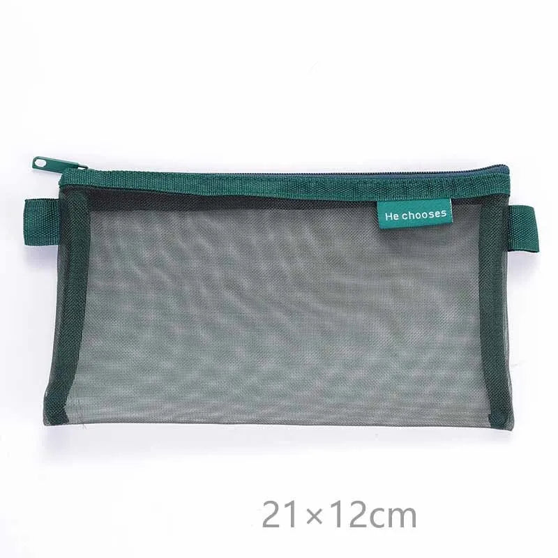 1 Piece Lytwtw's Creative Mesh Transparent Cute Square/Oval Portable Pen Pencil Pouch Bag School Office Supplies Stationery Case