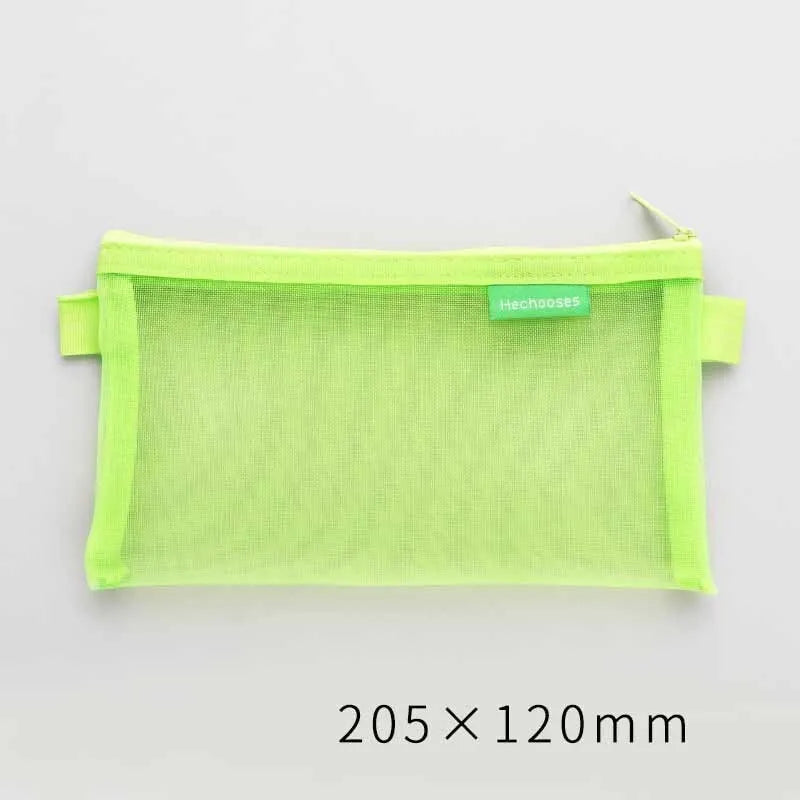 1 Piece Lytwtw's Creative Mesh Transparent Cute Square/Oval Portable Pen Pencil Pouch Bag School Office Supplies Stationery Case