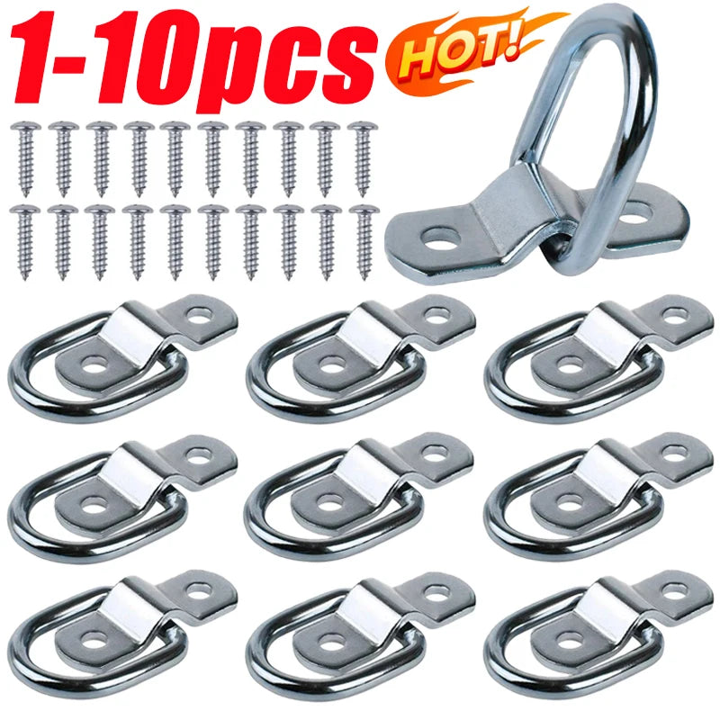 1-10Pcs D Rings Tie Down Anchors Ring Pull Hook Stainless Steel Lashing Ring Load Fit for Car Boat Cargo trailer Vehicles RV Van